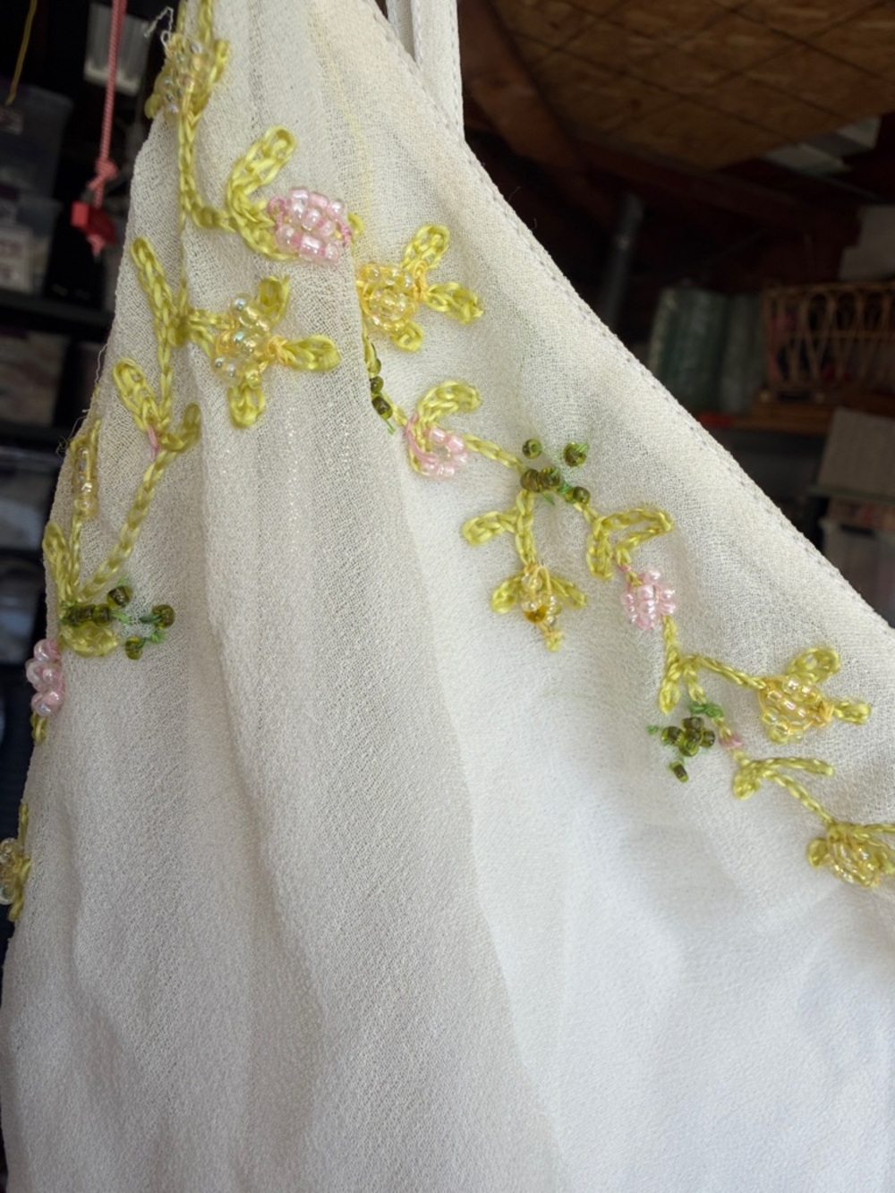 Betsey Johnson Cream Midi fairy Slip Dress with delicate Floral Trim - Picture 7 of 7